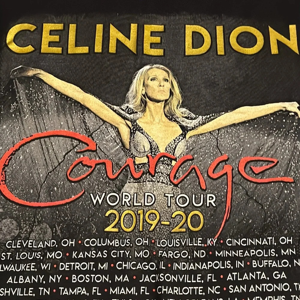 2019-2020 CELINE DION Courage World Tour Concert T-Shirt Black Short Sleeve 2XL